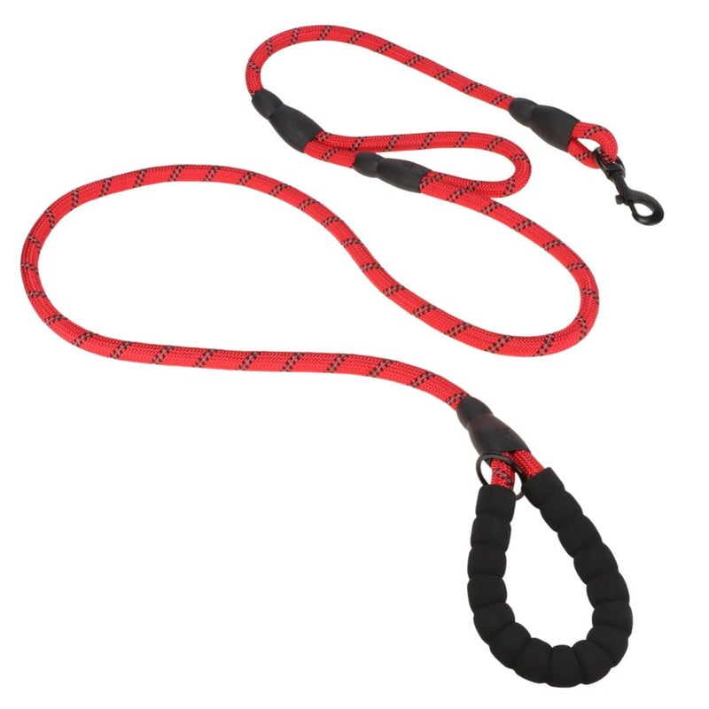 Red Reflective Dog Leash 180cm Double Handles Nylon Rope Walking Training - Image 2
