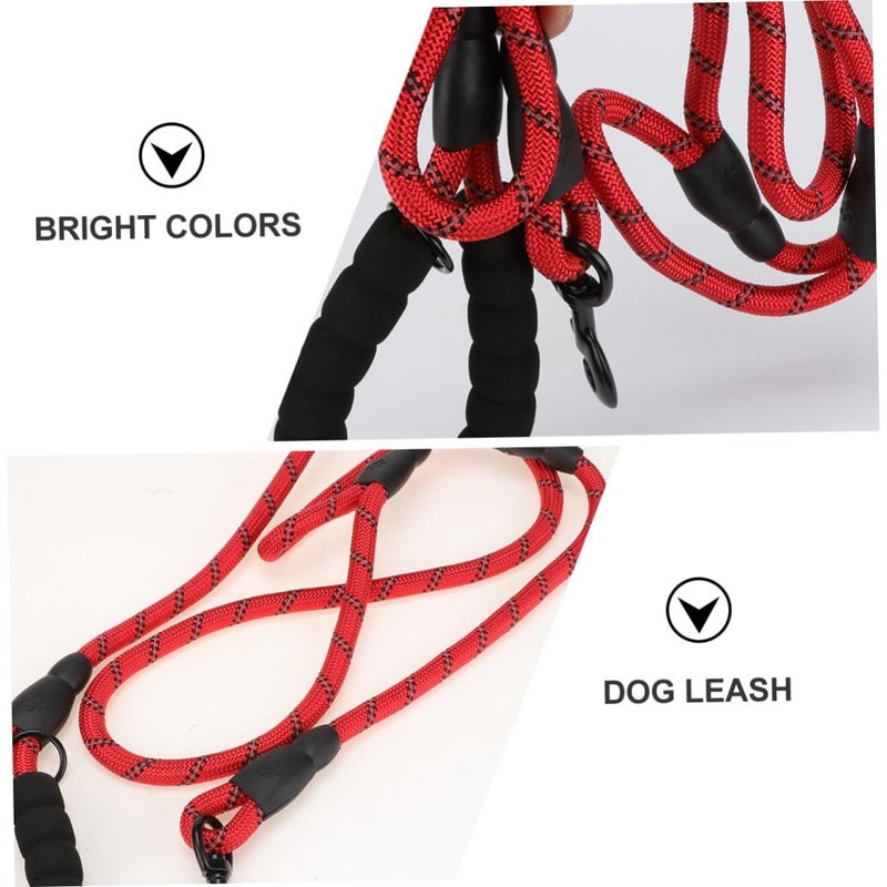 Red Reflective Dog Leash 180cm Double Handles Nylon Rope Walking Training - Image 4