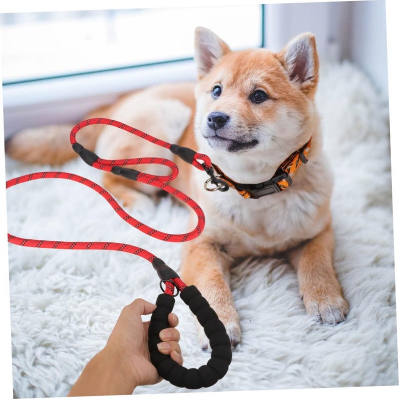 Red Reflective Dog Leash 180cm Double Handles Nylon Rope Walking Training - Image 5