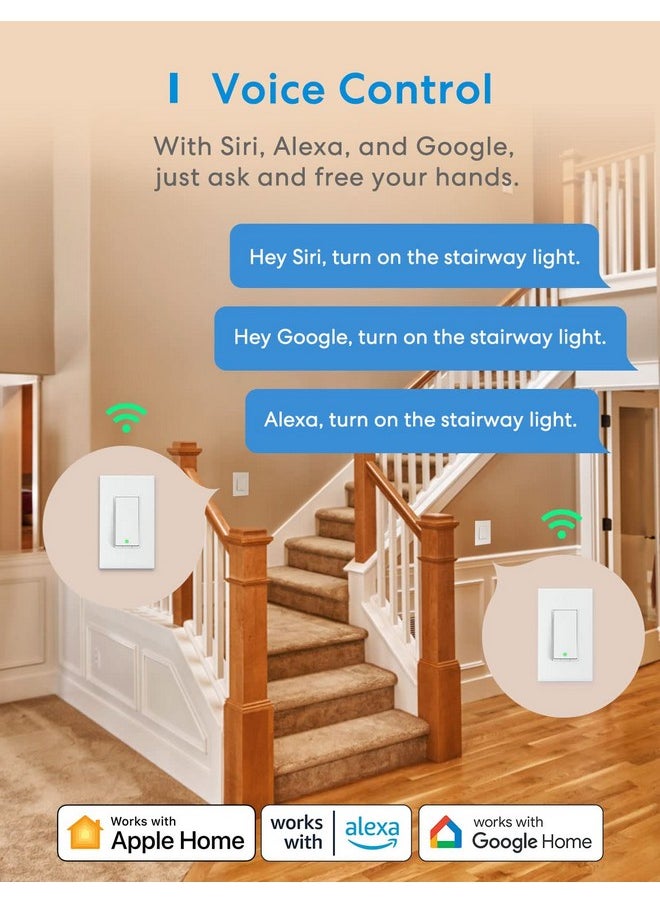meross - 3 Way Smart Switch, Meross Smart Light Switch Supports Apple HomeKit, Siri, Alexa, Google Assistant & SmartThings, 2.4Ghz WiFi Light Switch Neutral Wire Required, Remote Control Timer 2 Pack - Image 1