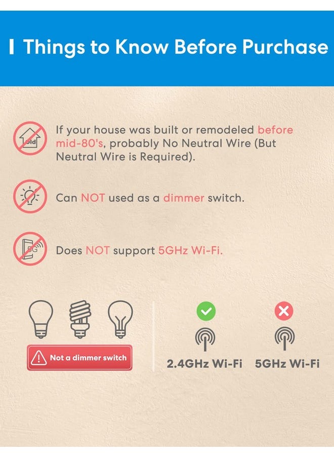meross - 3 Way Smart Switch, Meross Smart Light Switch Supports Apple HomeKit, Siri, Alexa, Google Assistant & SmartThings, 2.4Ghz WiFi Light Switch Neutral Wire Required, Remote Control Timer 2 Pack - Image 1