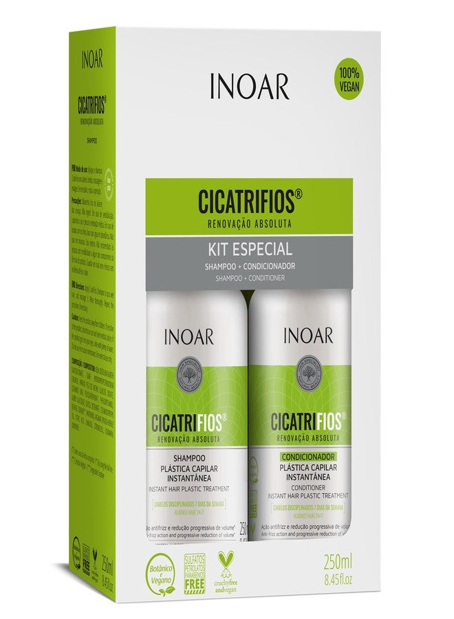 Inoar Cicatrifios Hair Renewal Set: Shampoo & Conditioner - Vegan, Sulfate-Free Formula with Argan Oil - Combat Frizz, Boost Shine 250 ml - Image 1