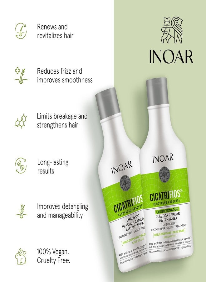 Inoar Cicatrifios Hair Renewal Set: Shampoo & Conditioner - Vegan, Sulfate-Free Formula with Argan Oil - Combat Frizz, Boost Shine 250 ml - Image 3