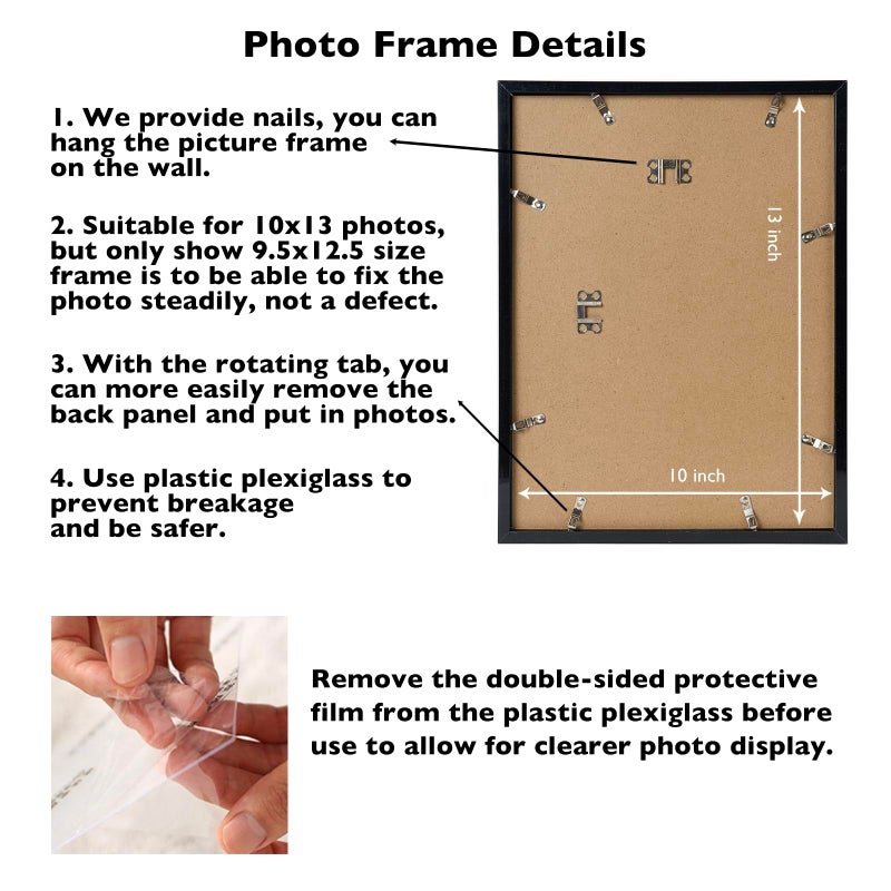 JCJMY 10x13 Picture Frame Black for Wall Hanging, Wall Mounting Horizontally or Vertically, 10 x 13 Wall Gallery Poster Photo Frame with Shatter Resistant Plexiglass, Black - Image 5