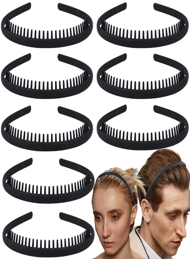 LAPOHI 8 PCS Non Slip Fashion Effortless Plastic Headbands with Teeth Comb Skinny Hair Accessories Bands for Women Men Teen Girls, Short Teeth Matte Black - Image 1