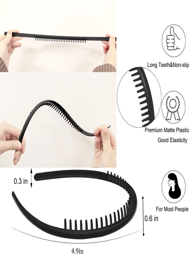 LAPOHI 8 PCS Non Slip Fashion Effortless Plastic Headbands with Teeth Comb Skinny Hair Accessories Bands for Women Men Teen Girls, Short Teeth Matte Black - Image 2