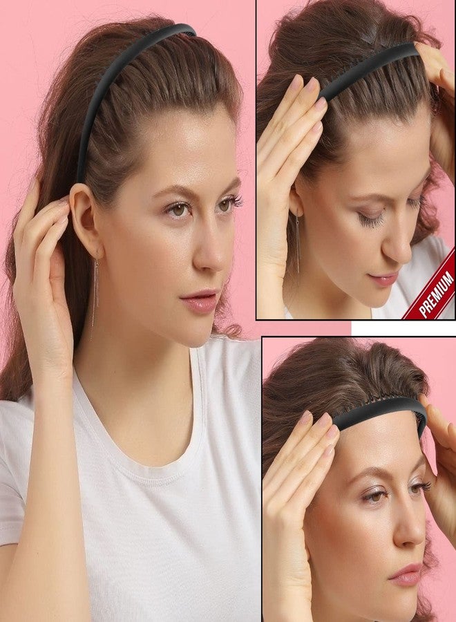 LAPOHI 8 PCS Non Slip Fashion Effortless Plastic Headbands with Teeth Comb Skinny Hair Accessories Bands for Women Men Teen Girls, Short Teeth Matte Black - Image 4