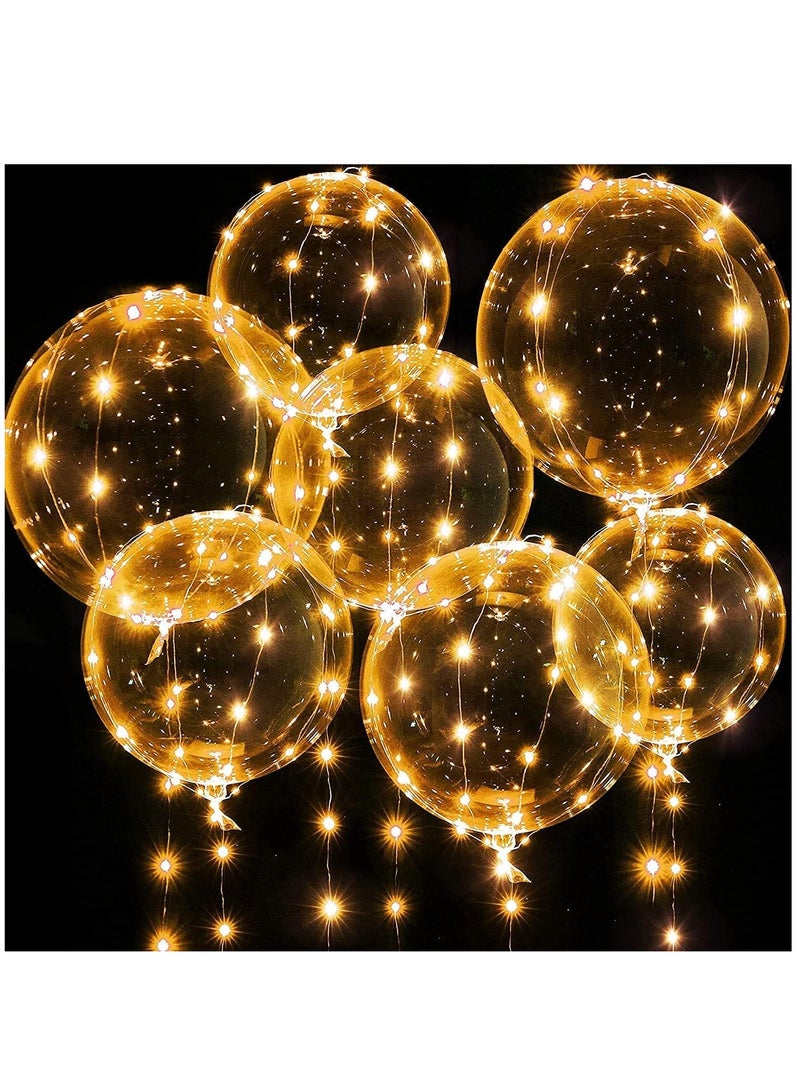 SYOSI بالونات بوبو المضيئة LED، بالونات هيليوم شفافة متوهجة مع أضواء خيط LED دافئة بيضاء، 20" زينة بالونات لحفلة عيد الميلاد زفاف احتفالي دافئ أبيض، 7 بالونات و 7 أضواء خيط - Image 1