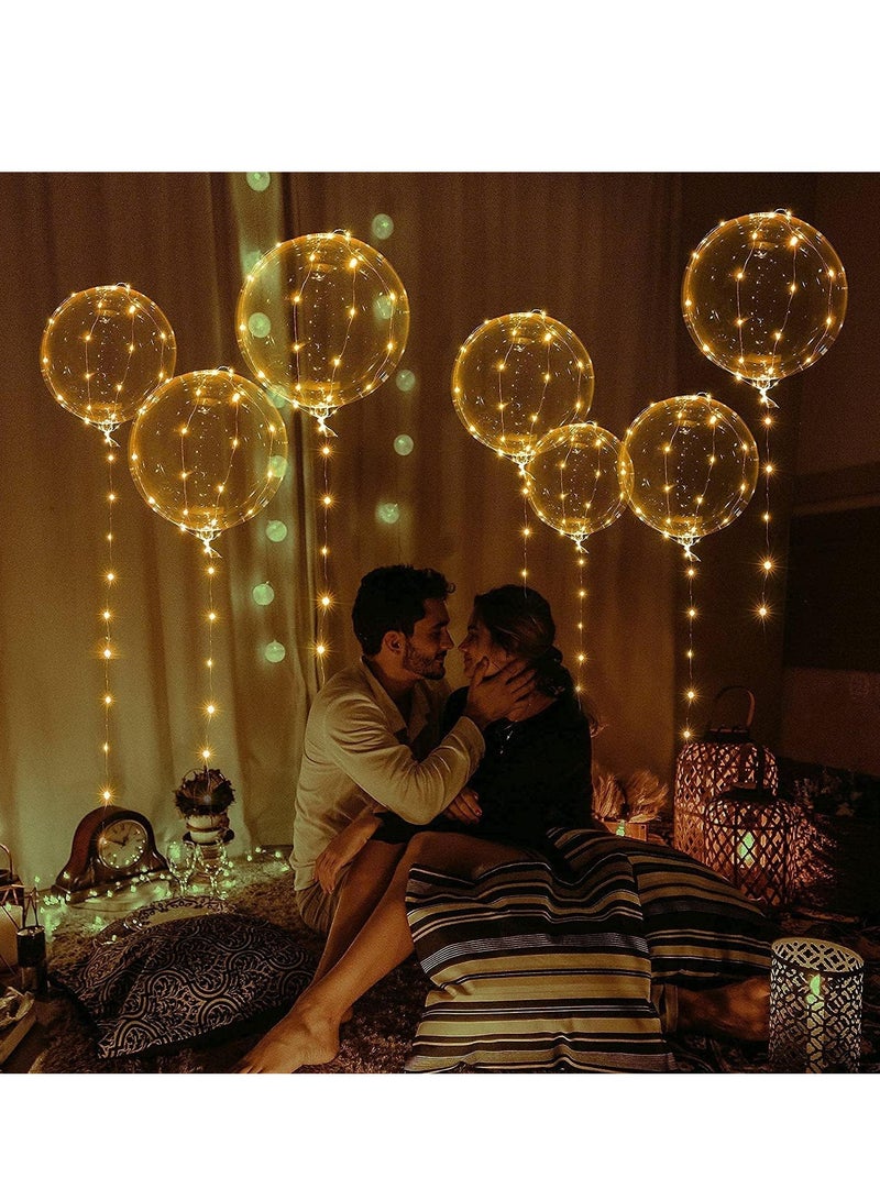 SYOSI بالونات بوبو المضيئة LED، بالونات هيليوم شفافة متوهجة مع أضواء خيط LED دافئة بيضاء، 20" زينة بالونات لحفلة عيد الميلاد زفاف احتفالي دافئ أبيض، 7 بالونات و 7 أضواء خيط - Image 4