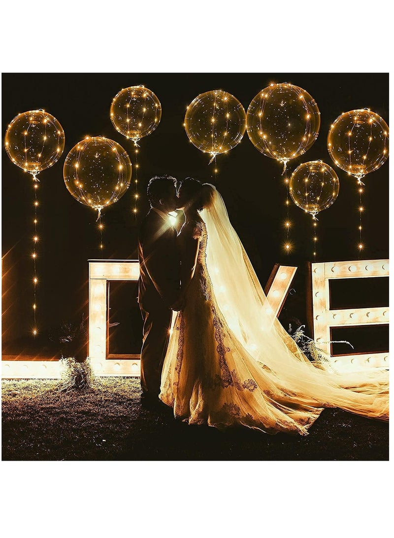 SYOSI بالونات بوبو المضيئة LED، بالونات هيليوم شفافة متوهجة مع أضواء خيط LED دافئة بيضاء، 20" زينة بالونات لحفلة عيد الميلاد زفاف احتفالي دافئ أبيض، 7 بالونات و 7 أضواء خيط - Image 5