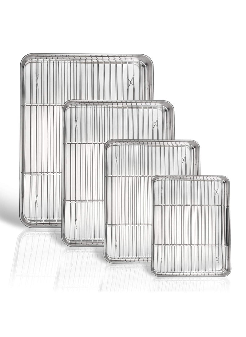 P&P CHEF PP CHEF Baking Sheet and Rack Set 8 PACK 4 Sheets  4 Racks Stainless Steel Baking Pans Cookie Sheets with Cooling Rack Healthy  Mirror FinishOven  Dishwasher Safe 