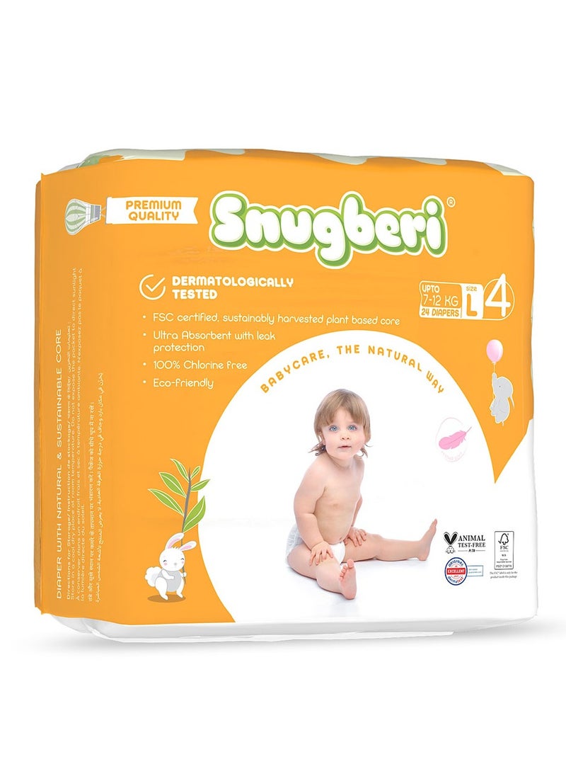 Snugberi Premium Eco-Friendly Chlorine Free Feather Soft Printed Diapers Made Of Natural Wood Pulp With Wetness Indicator Size 4 Large 7-12 Kg 24'S  - Image 1