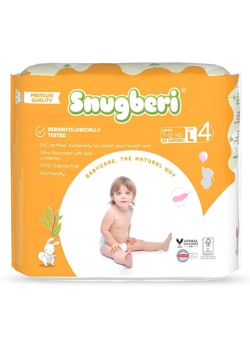 Snugberi Premium Eco-Friendly Chlorine Free Feather Soft Printed Diapers Made Of Natural Wood Pulp With Wetness Indicator Size 4 Large 7-12 Kg 24'S  - Image 5