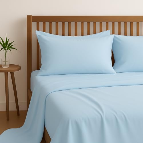 Bhoomi Impex Bedsheets for Queen - 90x102 Inch Bed - Microfiber Plain Light Blue Solid Bed Sheet Include Pillow Cover, Ultra Soft | for Home, Hotel, Villa, Resort and Guest House - Image 2