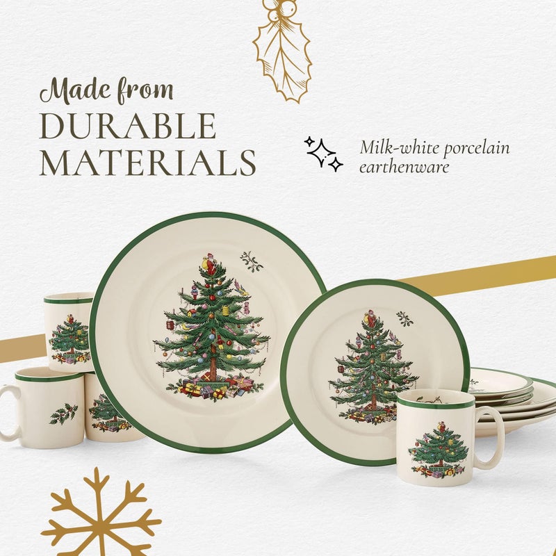 Spode Christmas Tree 12-Piece Dinnerware Set (Service for 4) - Festive Holiday Tableware Collection with Plates and Mugs - Fine Earthenware Christmas Dinnerware - Microwave & Dishwasher Safe - Image 5