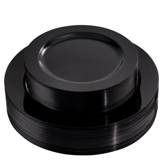 60PCS BLACK PLASTIC PLATES HEAVY DUTY BLACK DISPOSABLE PLATES FOR 30 GUESTS PARTYFATHERS DAYWEDDING INCLUDE 30PCS 1025INCH DINNER PLATES AND 30PCS 75INCH DESSERTSALAD PLATES
