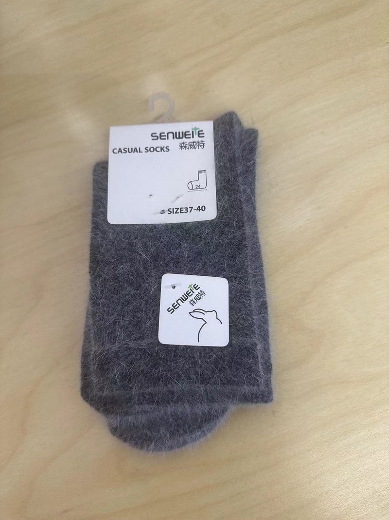 Yuanrun Home Autumn and Winter Rabbit Wool Socks Womens Mid-Socks Ins Korean Style Thickened Warm Soft Wool Socks Double Needle Dark gray