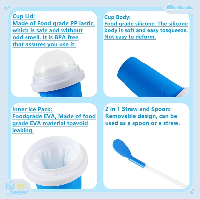 REGNBUE 2 Pack Slushie Maker Cup, Quick Frozen Magic Squeeze Cup for Juice Milk Yogurt Ice Cream Make, DIY Smoothie Cooling Cup with Lid & Straw for Kids Friends Family - Image 5