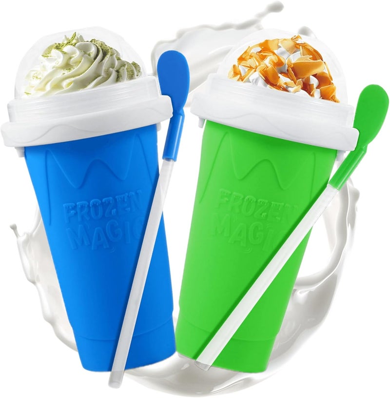 REGNBUE 2 Pack Slushie Maker Cup, Quick Frozen Magic Squeeze Cup for Juice Milk Yogurt Ice Cream Make, DIY Smoothie Cooling Cup with Lid & Straw for Kids Friends Family - Image 1