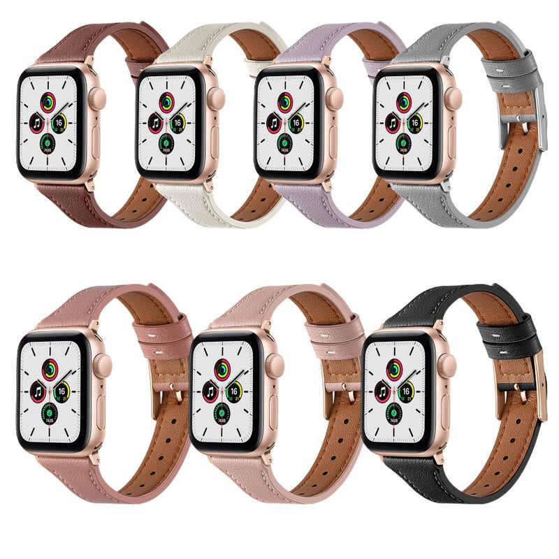 سوار ساعة ذكية باللون وردي قابل للتعديل سوار جلدي كلاسيكي متوافق مع Apple Watch 38/40/41/42/44/45/49mm بملاءمة قابلة للتعديل وحزام بديل - Image 1