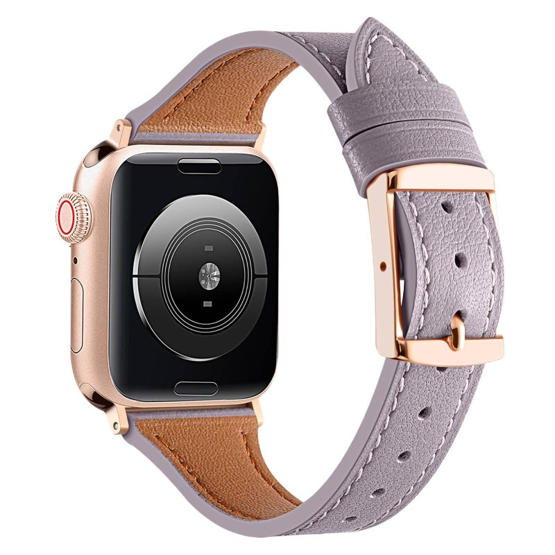 سوار ساعة ذكية باللون وردي قابل للتعديل سوار جلدي كلاسيكي متوافق مع Apple Watch 38/40/41/42/44/45/49mm بملاءمة قابلة للتعديل وحزام بديل - Image 3