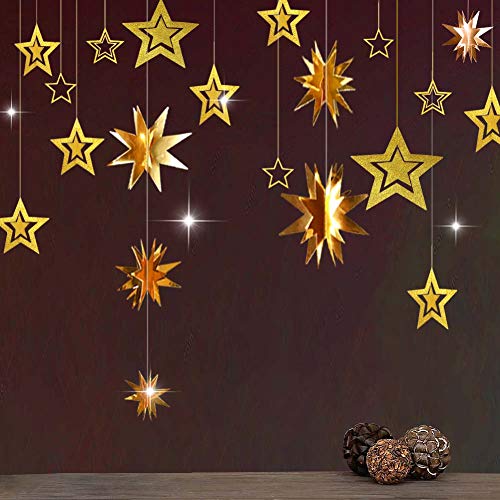 Decor365 Gold Star Garland Hanging Twinkle Little Star Decorations Glittery Gold Party Supplies for Baby Shower Birthday New Year Eve Bridal Graduation Christmas Ramadan EID Galaxy Theme Star Decor - Image 1
