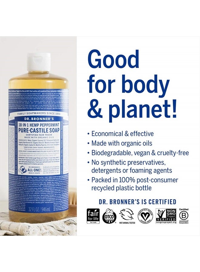 Dr. Bronner's Pure-Castile Liquid Soap (Peppermint, 32 ounce) - Made with Organic Oils, 18-in-1 Uses: Face, Body, Hair, Laundry, Pets and Dishes, Concentrated, Vegan, Non-GMO - Image 5