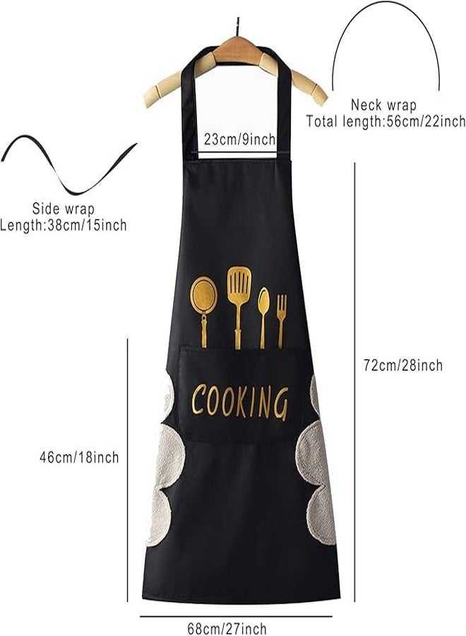 PORMONO Kitchen Apron Set with COOKING Printed Design, Waterproof, Front 2 Pocket, Color Black, PACK OF-2 (2, Black) - Image 4