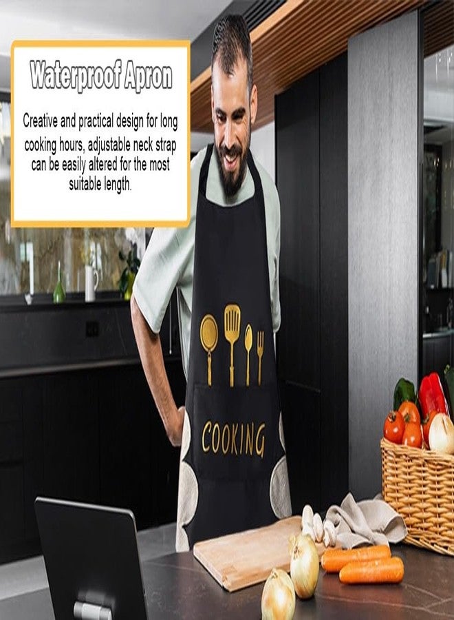 PORMONO Kitchen Apron Set with COOKING Printed Design, Waterproof, Front 2 Pocket, Color Black, PACK OF-2 (2, Black) - Image 3