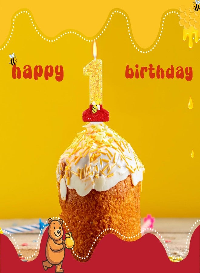 ElekFX Cartoon Honey Bear Birthday Number 1 Candle, Glitter Cute Bee Cake Topper, Red Yellow Baby Bear 1st Birthday Decorations for Kids Party Supplies - Image 3