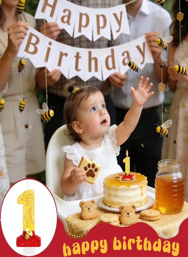 ElekFX Cartoon Honey Bear Birthday Number 1 Candle, Glitter Cute Bee Cake Topper, Red Yellow Baby Bear 1st Birthday Decorations for Kids Party Supplies - Image 5