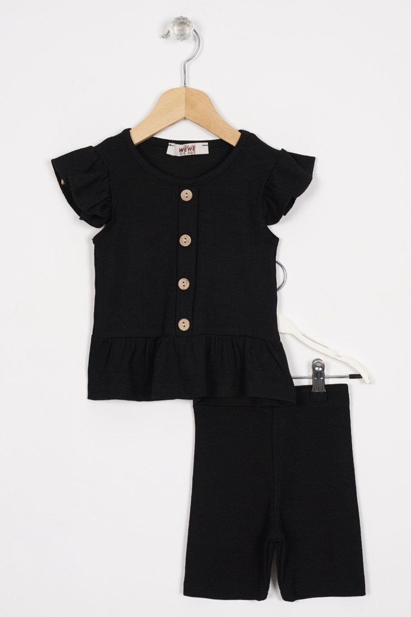 Zepkids Skirt with Frilled Button Detail Black Color Girl's Tights Set  - Image 1