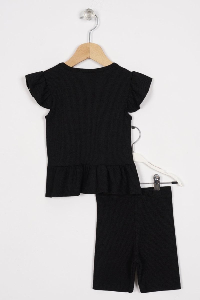 Zepkids Skirt with Frilled Button Detail Black Color Girl's Tights Set  - Image 3