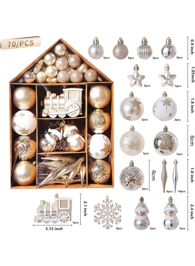 70pcs Christmas Balls Ornaments Set, Christmas Tree Ornament, Shatterproof Christmas Ball Decoration Hanging Tree Ornament Assortment Set Decor Holiday Wedding Party with Reusable Gift Box - Image 3