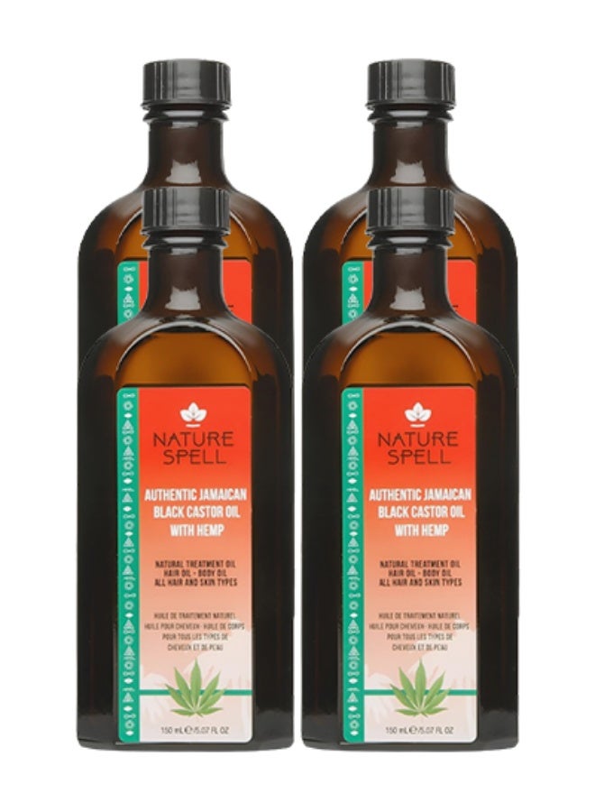 Nature Spell 4 Pieces Authentic Jamaican Black Castor Oil With Hemp For All Hair And Skin Types 150ml - Image 1