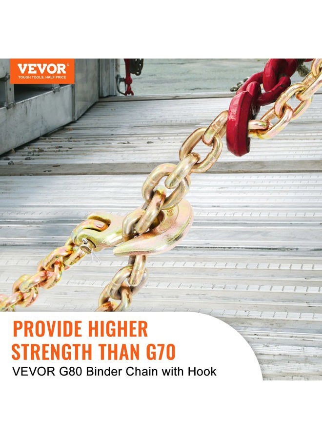 VEVOR Transport Binder Chain, 3/8''x20' Tow Chain with Grab Hooks, 7100lbs Safe Working Load, G80 Heavy Duty Chain, Logging Chain for Transporting Towing, Tie Down Binding Equipment - Image 2