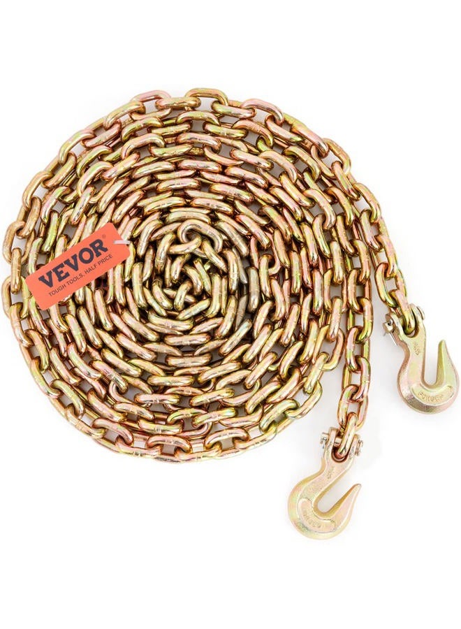 VEVOR Transport Binder Chain, 3/8''x20' Tow Chain with Grab Hooks, 7100lbs Safe Working Load, G80 Heavy Duty Chain, Logging Chain for Transporting Towing, Tie Down Binding Equipment - Image 1
