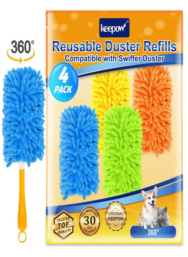 KEEPOW Reusable Duster Refill Compatible with Swiffer Duster Refills, Microfiber Dusters for Cleaning, 4 Color Blue Yellow Orange Green 360° Heavy Duty Duster Refills, 4 Pack(Handle is Not Included) - Image 1