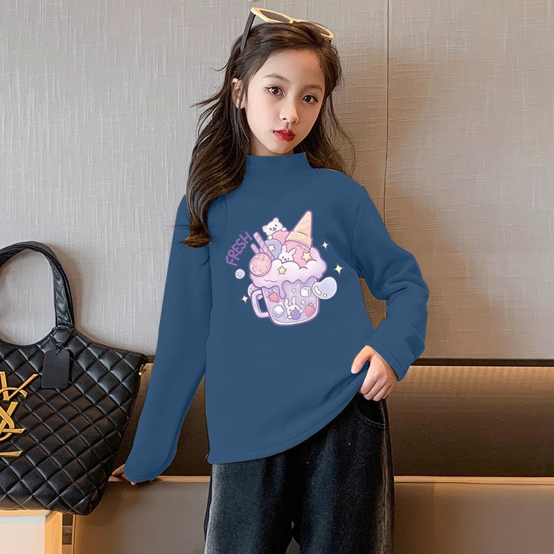 Y2304# Girls Velvet Long Sleeve Joker T-Shirt Children Joker Coat Baby Base Shirt Tide T - Image 1