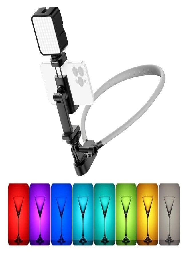 FKU Neck Phone Holder POV/Vlog Neck Mount with Phone Clip,RGB FIL Light Hands Free Selfie Mount Video Recording for All Phones for Camera GoPro Insta360 (Magnetic Version with Fill Light) - Image 1