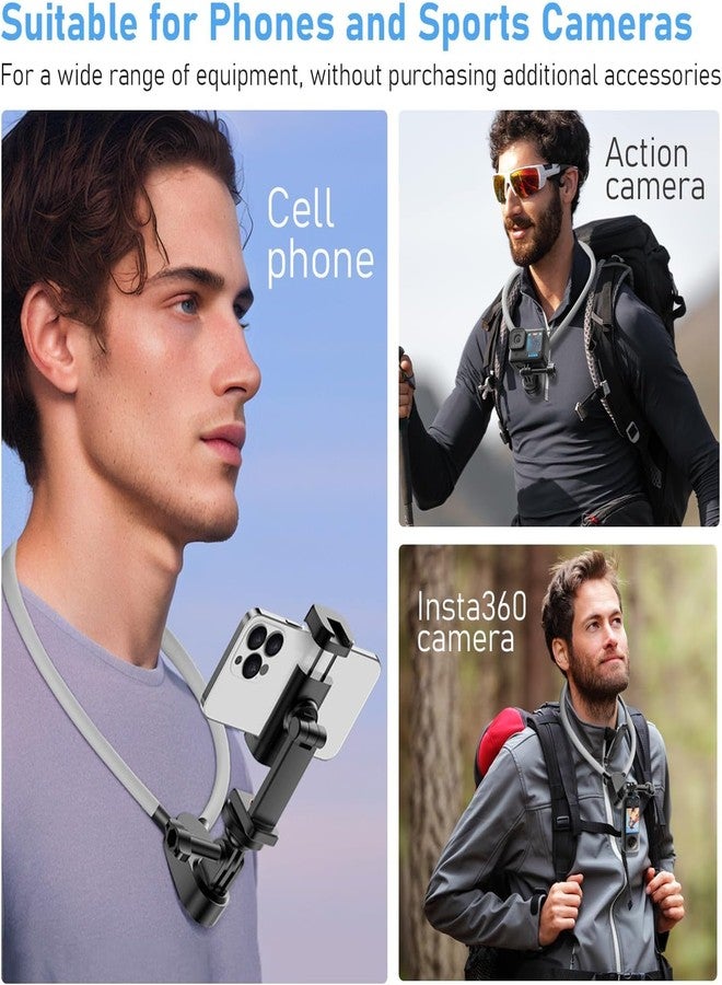 FKU Neck Phone Holder POV/Vlog Neck Mount with Phone Clip,RGB FIL Light Hands Free Selfie Mount Video Recording for All Phones for Camera GoPro Insta360 (Magnetic Version with Fill Light) - Image 5