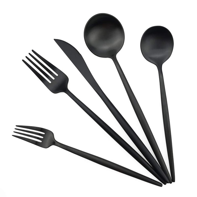 Gugrida Black Flatware Royal 20 Piece Luxury Matte Finish 1810 Stainless Steel Tableware Sets for 4 Including Forks Spoons Knives Camping Silverware Travel Utensils Set Cutlery Black