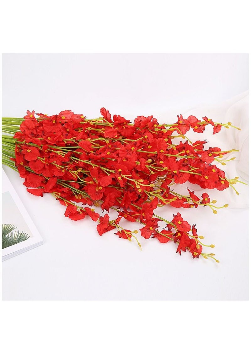 Bluejw 12 قطعة من زهور الأوركيد الصناعية ذات جذع طويل أحمر/أخضر - Image 1