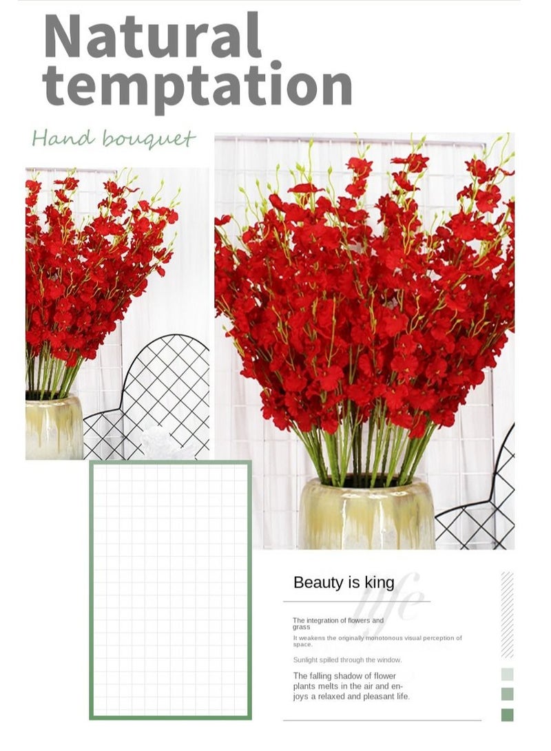 Bluejw 12 قطعة من زهور الأوركيد الصناعية ذات جذع طويل أحمر/أخضر - Image 3