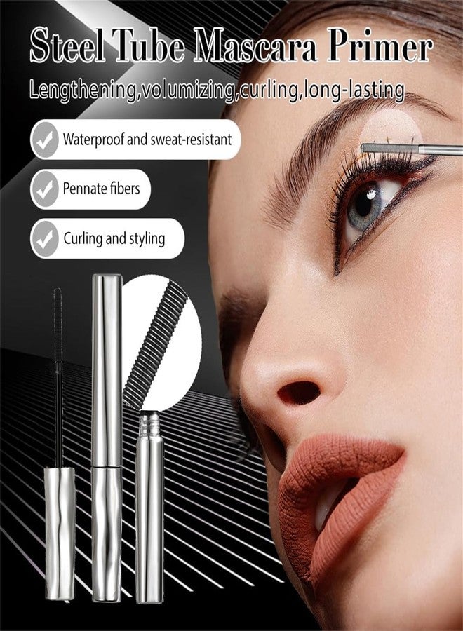 HUDABABY Waterproof Metal Wand Natural Washable Mascara, Steel Pipe Eyelash Primer Waterproof Long Lasting Lash Extensions Mascaras Long Lasting Smudge-Proof No Flaking (2 PCS and 1pcs Eyelash curler tool) - Image 4