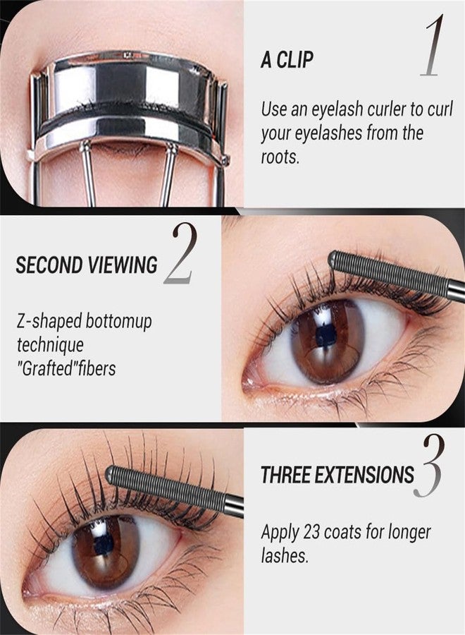 HUDABABY Waterproof Metal Wand Natural Washable Mascara, Steel Pipe Eyelash Primer Waterproof Long Lasting Lash Extensions Mascaras Long Lasting Smudge-Proof No Flaking (2 PCS and 1pcs Eyelash curler tool) - Image 3