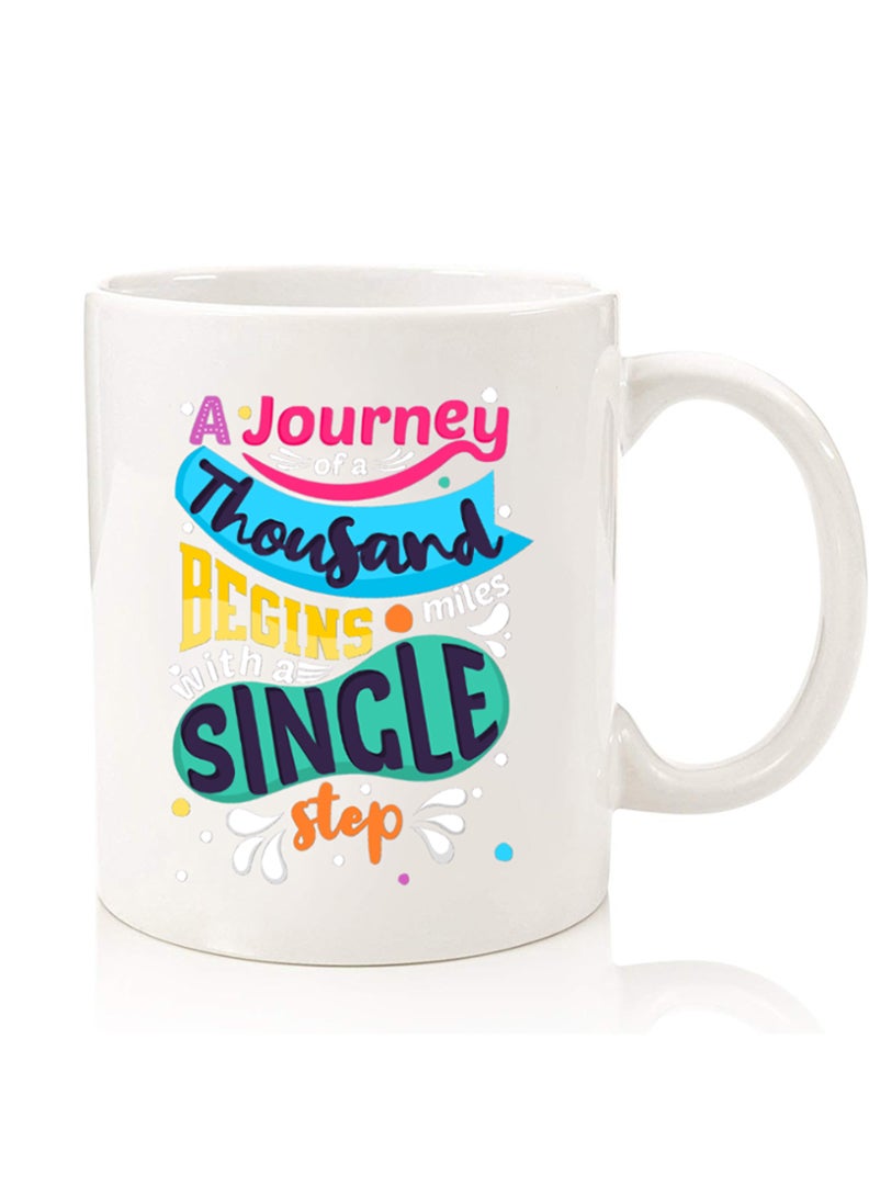 Theodor Premium Quality Two Sided Printed Coffee Mug Tea Cup For Home Office, Kids Men Women a journey of thousands - Image 1