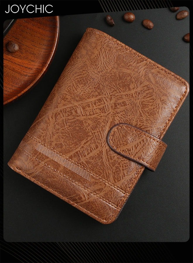 Joychic محفظة قصيرة للرجال ثلاثية الطي بأسلوب عمل رجعي مع مشبك عملات من جلد PU عمودي مقاوم للماء - Image 1