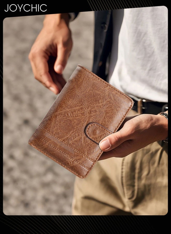 Joychic محفظة قصيرة للرجال ثلاثية الطي بأسلوب عمل رجعي مع مشبك عملات من جلد PU عمودي مقاوم للماء - Image 2