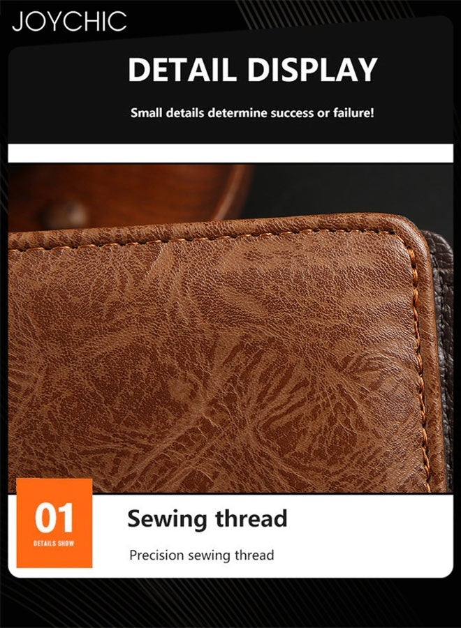 Joychic محفظة قصيرة للرجال ثلاثية الطي بأسلوب عمل رجعي مع مشبك عملات من جلد PU عمودي مقاوم للماء - Image 3